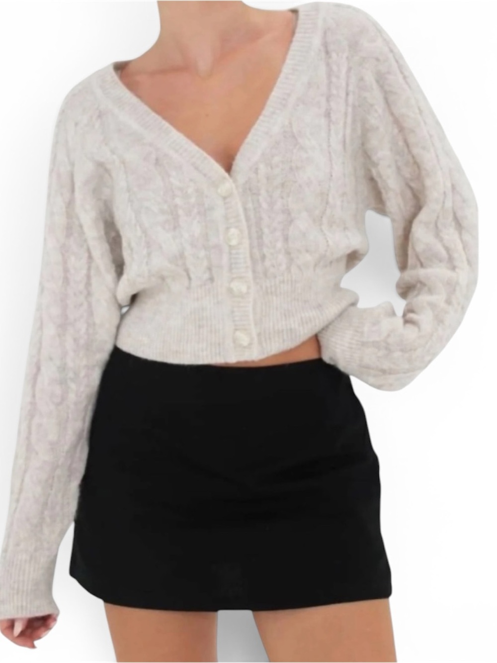 Rumored Frenchie Mohair & Wool Cable Knit Size Small Cream Cardigan
